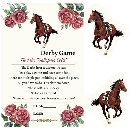 Derby Games for Family Adults Horse Racing Party Activities 50 Paper Horse Racing Cards Derby Horse Racing Hunt Game Spring Classroom Activities Office Games -24 Players (Horse Racing Hunt)