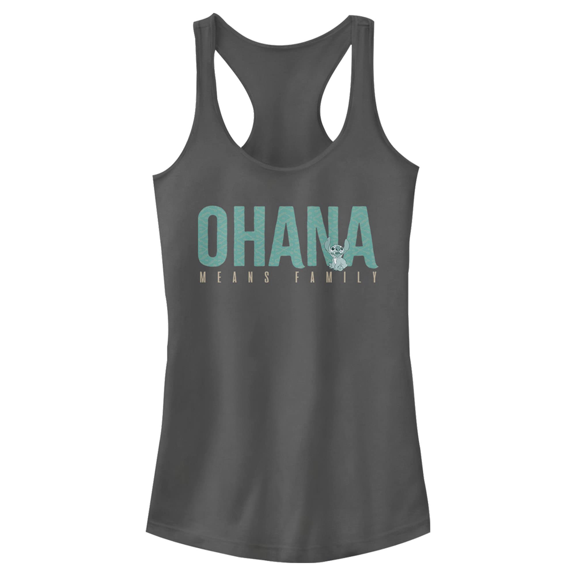 Disney Women's Lilo & Stitch Ohana Bold Slim Fit, Scoop Hem Racerback Tank
