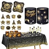 8 Piezas Portavelas Decorativas + 20 servilletas de Nochevieja + 300 Confeti + 12 Decoración Copas Vino + 1 Mantel, Decoración de Año Nuevo 2026 para Fiesta de Víspera Año