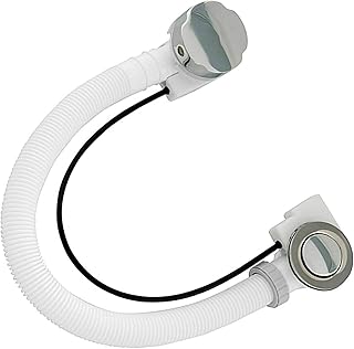 Bath Waste Overflow Pop Up Concealed Bath Overflow Waste Pop Up Plug with Plastic Pipe and Twist Chrome Handle for Bathroom, Showers
