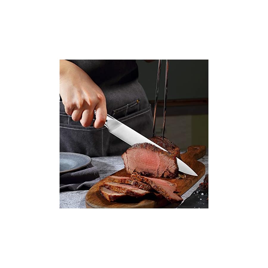 PAUDIN Carving Knife Set 8" - German Steel Turkey Carving Knife and Fork Set, BBQ Knife Set With Ergonomic Handle, Full Tang Carving Knife For Meat, Brisket