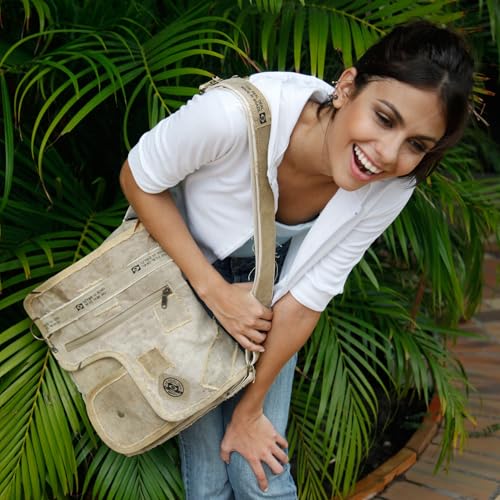 Real Deal Brazil Iguape Messenger Bag – Recycled Tarp Canvas, Unique Shoulder Bag with Front and Inside Pockets, 11.5 x 14 in. – Handcrafted in Brazil3