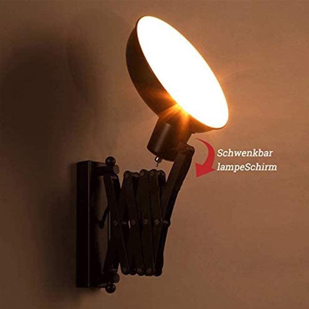SweAtz Lámpara de pared industrial vintage Lámpara de pared extensible americana Brazo de tijera oscilante negro ajustable Lámpara de pared de metal Accesorio de iluminación Lámpara de lectura flex