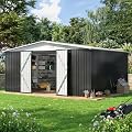 AirWire 12x14 FT Storage Shed,Garden Shed with Updated Frame Structure and Lockable Doors, Metal Tool Sheds for Backyard Garden Patio Lawn,White