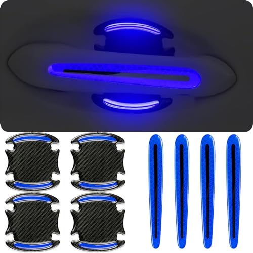 GTZTYZ 8Pcs Car Door Handle Protector Reflective Sticker 3D Carbon Fiber Universal Door Handle Scratch Protector Cover Self-Adhesive & Non-Marking Paint Guard Protective Films (Blue)