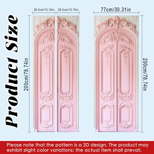 Image of Nuxovilar Pink Floral Door Stickers Peel Stick PVC 30.3x78.7 Inches | Door Stickers Wall Decals Peel Stick Cover Vinyl Art Poster Home Bedroom Living Room (Pink Floral)