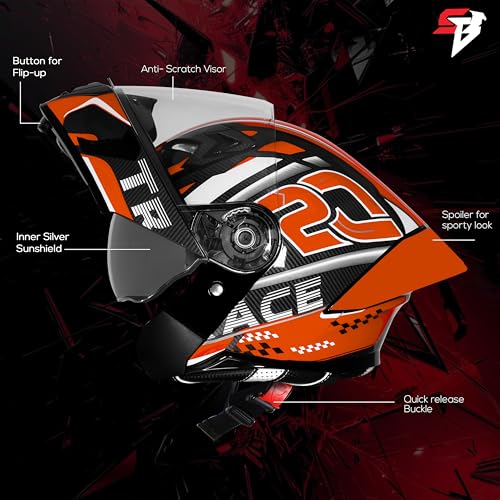 Image of Steelbird SBA-20 Trace ISI Certified Flip-Up Graphic Helmet for Men and Women with Inner Silver Sunshiled