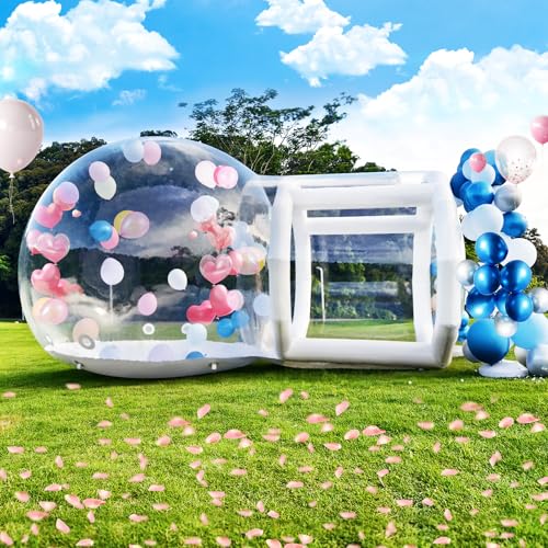 Image of 10FT Inflatable Bubble House Dome for Kids, Clear PVC Inflatable Bubble House Tent with Tunnel, Bubble Balloon House with Air Blower, 600W Air Pump for Party (Clear, 13.5FT)