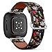 CJBROES Replacement Leather Watch Band, Compatible with Fitbit Versa 3 and Fitbit Sense of Wristband Bracelet Accessory - Humming Bird Roses Peony Leaves