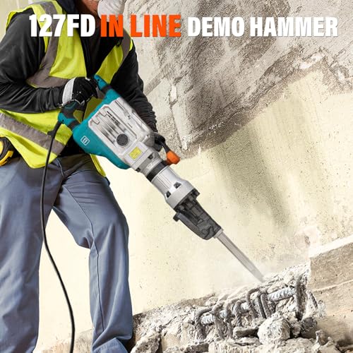 Image of Berserker 1700W 40-Pound Demolition Jack Hammer 127FD with 1-1 /8 inch Hex,14Amp | Heavy duty Corded Electric Concrete /Pavement Breaker with Vibration Control, Trigger Lock, Wheeled Carrying Case & 2 Chisels