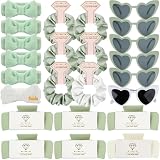 Bridesmaid Scrunchies Proposal Gifts 4.1inch square Hair Claws Bachelorette Hair Clip heart sunglasses gift for Wedding Party Favors (24pcs White&Sage Green headband)
