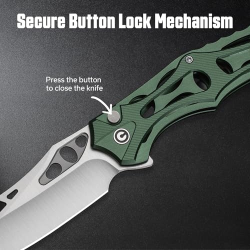Image of CIVIVI Biophase Pocket Folding Knife for Men, 3.48 inch Nitro-V Blade Aluminum Handle, Lightweight Skeletonized Flipper Knife for Tactical Survival C23083-1 (Green)