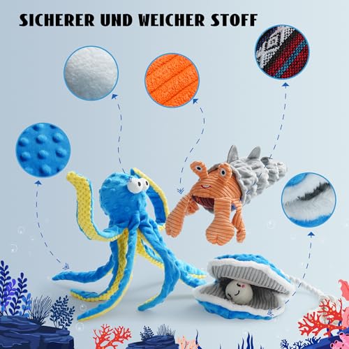 Nocciola Oktopus Hundespielzeug mit Quietscher - Strapazierfähiger Plüsch für Welpen, Erwachsene Hunde und alle Größen (klein, mittel, groß) - Oktopus Blau