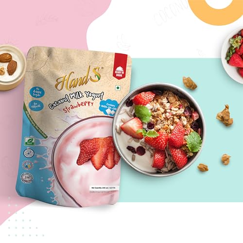 Image of HandS Dairy-Free Coconut Yogurt with Strawberry | Vegan & Plant-Based Yogurt Drink with Real Fruit Pulp & Palm Sugar | No Preservatives | 200g Each (Pack of 4)