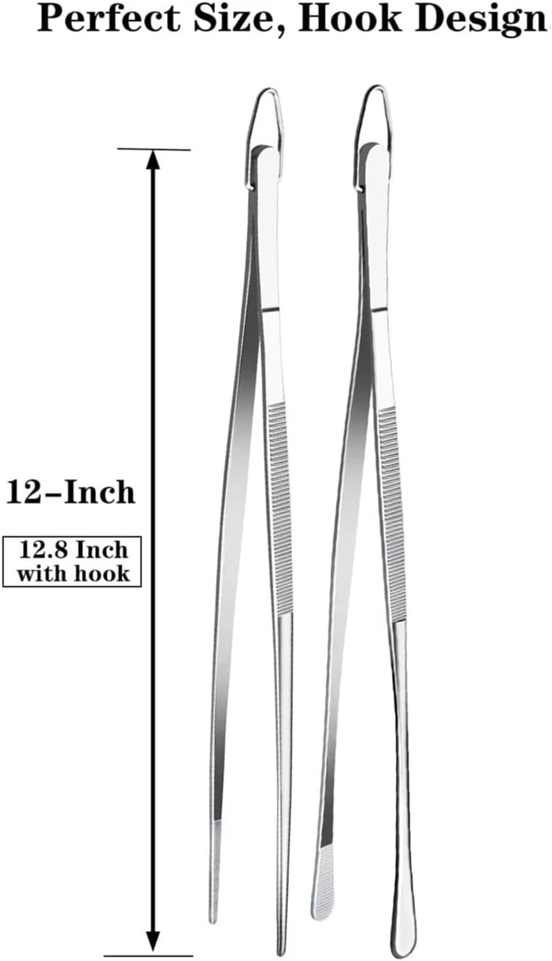BBQ 2 Pcs 12-Inch Kitchen Tweezers Fine Tweezer Tongs Extra-Long Stainless Steel Cooking Tweezers Kitchen Accessories