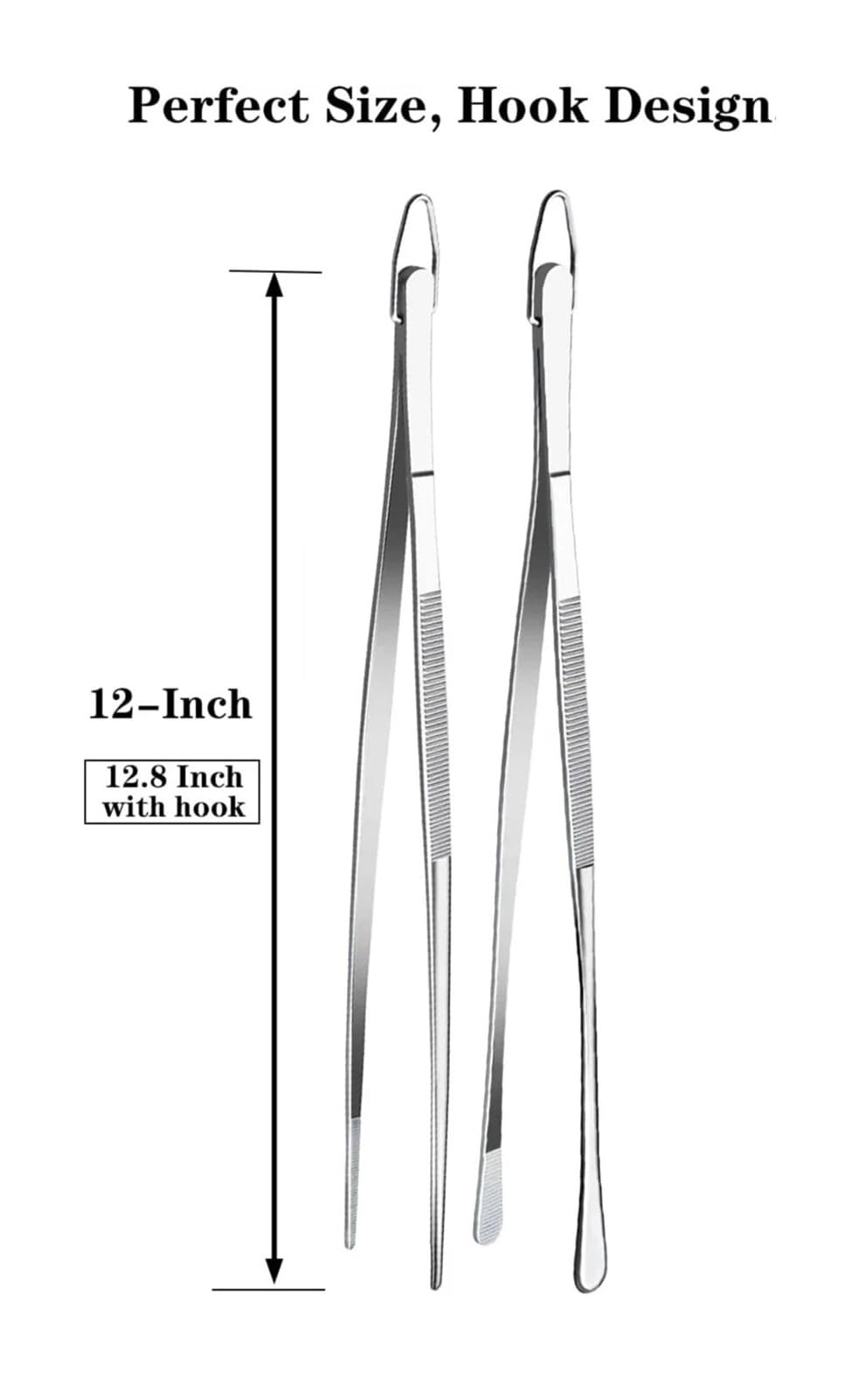 Pinzas para Barbacoa, Pinzas de Cocina for Barbacoa, 2 Piezas, 12 Pulgadas, Pinzas Finas, Pinzas de Cocina de Acero Inoxidable extralargas, Accesorios de Cocina