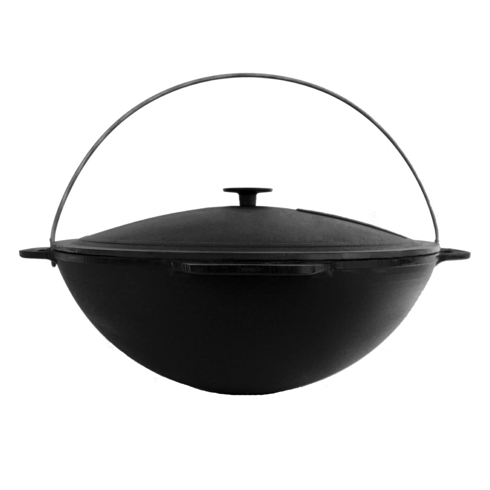 4BIG.fun Gusseisen Kazan 6 L Schwenktopf Kasan mit Deckel aus Gusseisen Wokpfanne Grill Cast Iron Campingtopf Kessel Asia Wok Traditioneller Gusstopf Grillwok