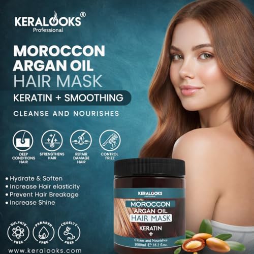 Image of Brazilian Keratin Nourishing Hair Mask & Moroccan Argan Oil Hair Mask Combo 1000ml Each | Deep Conditioning, Hydrating & Strengthening Hair Treatment | For Dry, Damaged & Frizzy Hair | Pack of 2