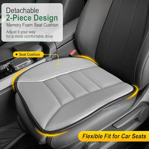 Image of kingphenix 3-Piece Car Seat Cushion Set, 1.2inch Memory Foam Comfort, 2 Front Automotive Seat Cushions + Rear Bench Cushion, Non-Slip Bottom, Fits Sedan SUV Truck Van, Car & Office Chair, Gray