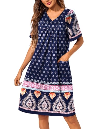 Image of Ekouaer Womens House Dress Floral Print Nightgown with Pockets Mumu Dress