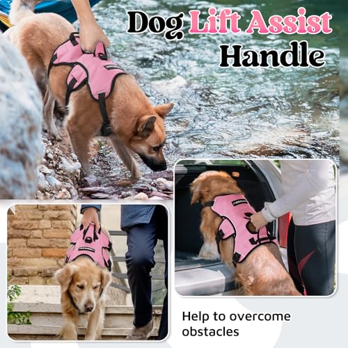 rabbitgoo Escape Proof Dog Harness Large Dogs, Soft Padded Full Body Pet Harness, Reflective Adjustable No Pull Vest with Lift Handle and Leash Clip for Walking Hiking Training, Light Pink, L by rabbitgoo - Image 3