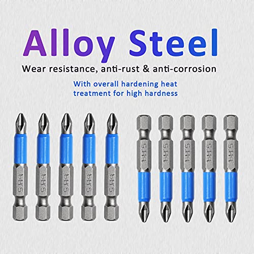 Jiozermi 10 Pcs Magnetic Phillips Screwdriver Bit Set 2 Inch Long, Ph2 Phillips Bits Set, Non-Slip Cross Head Electric Screwdriver Bits Set 1/4" Hex Shank (Ph2, 50Mm) #TOP4