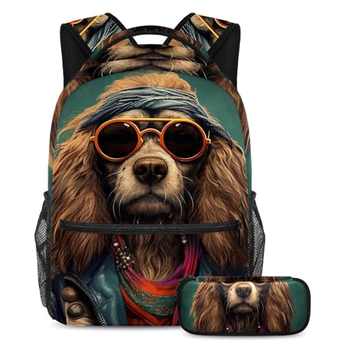 Sac à dos polyvalent motif chien marron vintage idéal pour vos essentiels scolaires