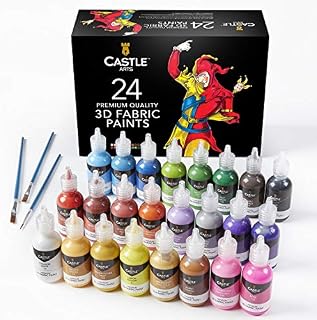 Castle Art Supplies 3D Fabric Paint Set - 24 Premium Vibrant Colors Perfect