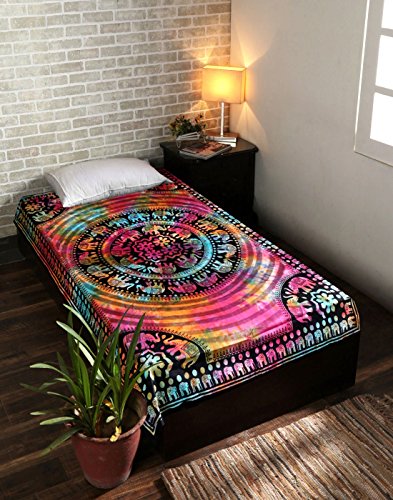 Tie Dye Hippie Mandala Tapestry Wall Hanging - Bohemian Elephant Tapestries Indian Psychedelic Dorm Boho Decor Ethnic Decoration Wall Art - Multicolor - Twin 84 X 54 Inches #TOP3