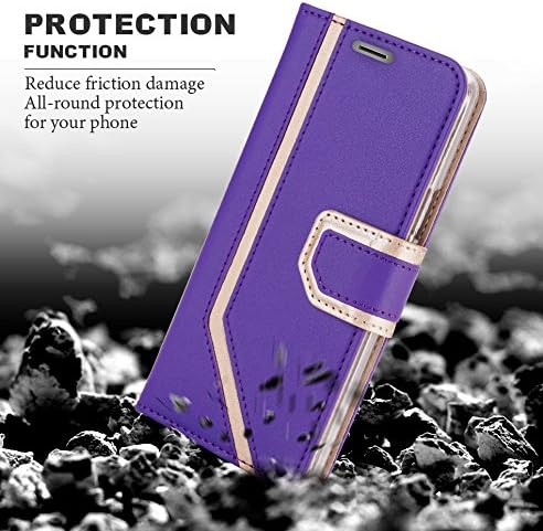 FYY Leather Case with Mirror for Samsung Galaxy S9 Plus, Leather Wallet Flip Folio Case with Mirror and Wrist Strap for Samsung Galaxy S9 Plus Purple