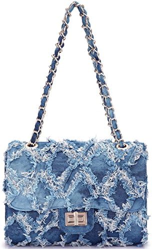 MKP Women Small Shoulder Bags Quilted Crossbody Distressed Jean Denim Purse Evening Bag Clutch Handbag with Chain Strap