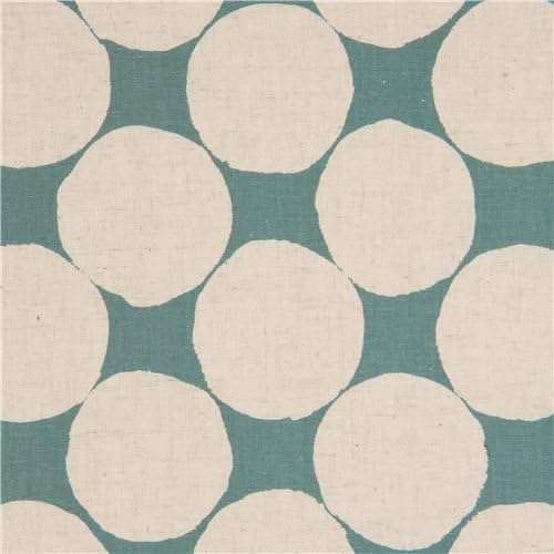 Circle sea green natural color Cotton Linen Kokka fabric (per 0.5 yard units)