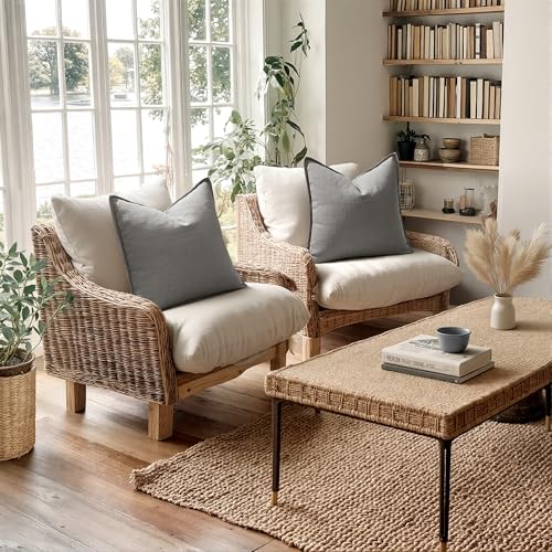 Image of MIULEE Euro Sham Pillow Covers for Bed 24x24, 2 Pack Grey Thick & Textured Decorative Throw Pillow Covers, Neutral Linen Cushion Cases, Modern Farmhouse Home Decor, No Filling