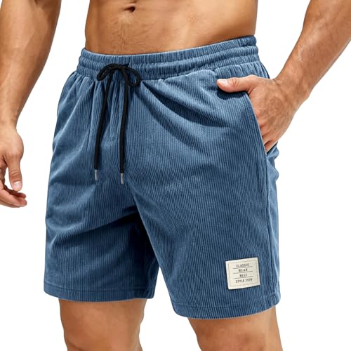 QCCQ Short Homme Corduroy Bermuda Homme Short avec Poche Zippée，Bleu，M
