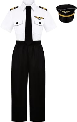 SCYPRUTH Airline Pilot Costume for Kids Captain Pilot Uniform for Career Day Halloween Dress Up Birthday Gifts