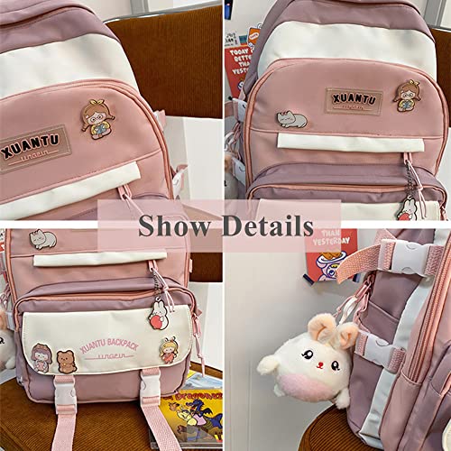 Kawaii Girls Backpack With Pins And Accessories Cute Kids Aesthetic Backpack Teen Bookbags Casual School Bag With Plush Pendant #TOP2