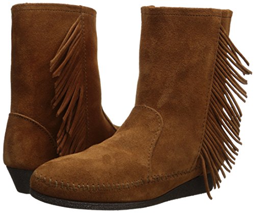 Minnetonka Women's Side Fringe Wedge Western Boot,Brown,5 M Us #TOP6