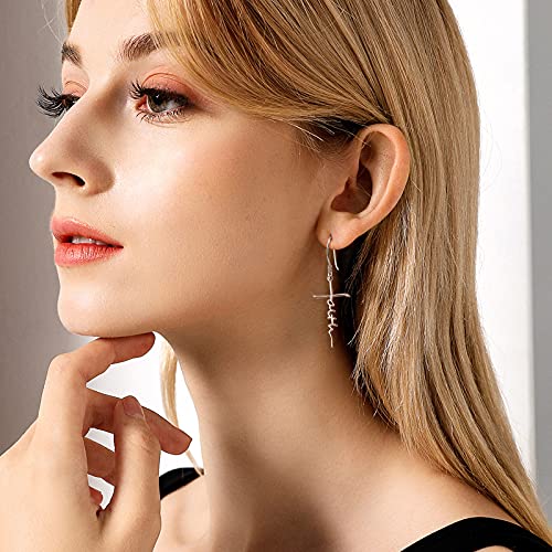 PRAYMOS Faith Cross Earring for Women 925 Sterling Silver Hypoallergenic Long Cross Earring Religious Christan Faith Jewelry Christmas Gifts4