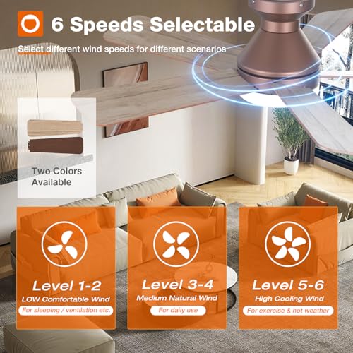 Image of addlon Ceiling Fans with Lights, 42 Inch Low Profile Ceiling Fan with Light and Remote Control, Flush Mount, Reversible, 3CCT, Dimmable, Quiet, Brown Small Ceiling Fan for Bedroom Indoor /Outdoor Use