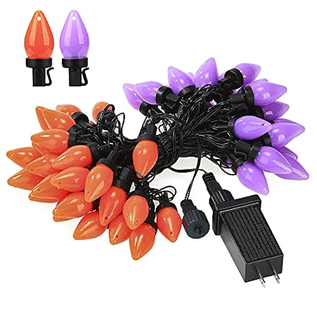 HAYATA C7 Halloween Strawberry String Lights - 50 LED 24Ft Orange Purple Light with 30v Plug in - Extendable 8 Modes Fairy Function with Timer Lighting for Outdoor Garden Yard Home Halloween Party