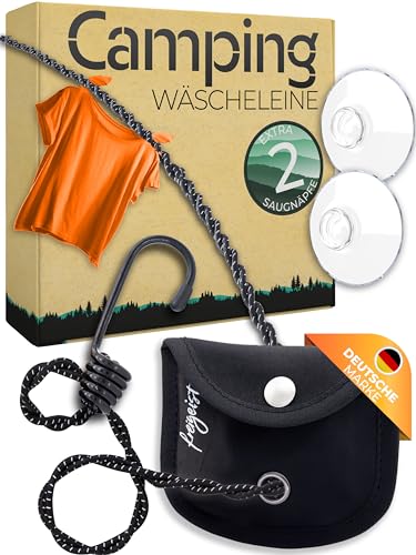 Wäscheleine Camping mit Saugnapf + Haken - 3m | Das perfekte...