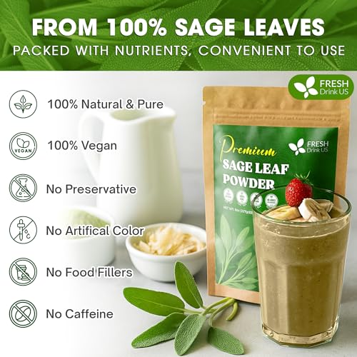 Image of FreshDrinkUS, Sage Leaf Powder 4oz - Premium Culinary Herb, Pure Ground Sage Leaves for Cooking, Baking & Herbal Infusions - Resealable Pouch