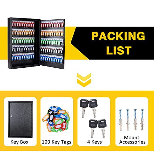Furnishh Key Box Wall Mount 100 Position Metal Locking Key Cabinet Organizer With Key Tags Key Safe Security Storage Lockbox Holder For Valets, Hotels, Car And House Keys, Key Keeper Box - Black #TOP4
