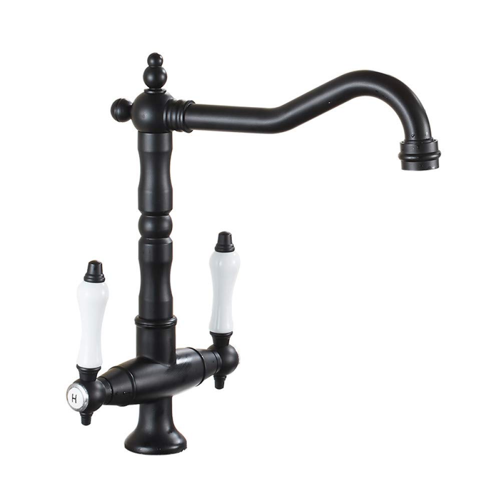 MXXQRHF Sink Faucet Kitchen Taps Kitchen Faucets Cold and Hot Antique Brass Kitchen Sink Faucet Double Handle Deck Mounted Flexible Mixer Taps/Gold/Black