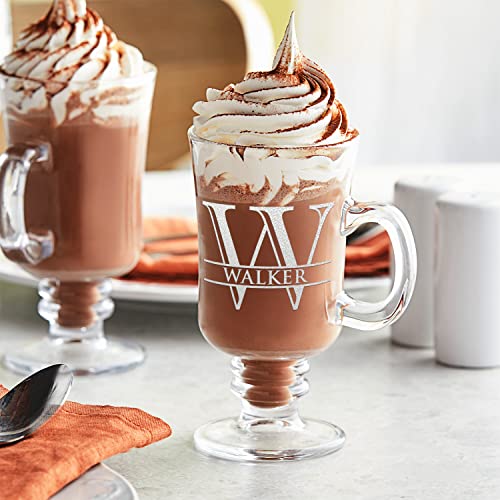 Personalized Glass Mug Split Script Initial And Name 8.5 Oz Blue Bottom Etched Irish Coffee Mug With Custom Text Birthday Gift For Men And Women #TOP3