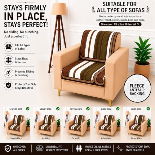 Image of Homerz Premium 'Luxe Series' Holland Velvet Sofa Cover | Smooth Finish | Anti-Skid Fleece Backing | Soft Touch Couch Protector for Living Room (Ocean Crest, 1 Seater, Seat Cover with Backrest)