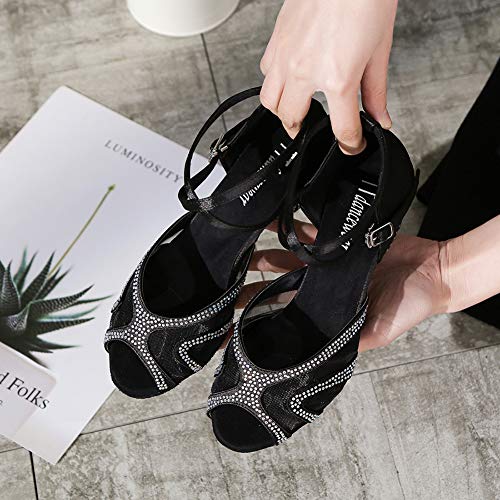 Image of TTdancewear Rhinestones Ballroom Dance Shoes Women Latin Salsa Bachata Performance Dance Shoes Suede Sole