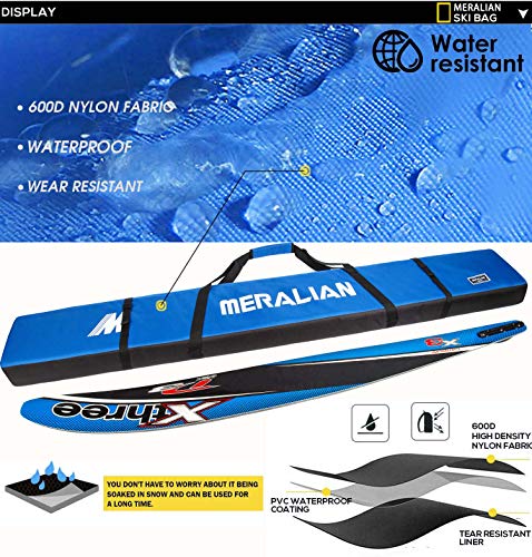 MERALIAN Padded Ski Bag,Waterproof Full Padded Single Ski Travel Bag with Adjustable Shoulder Strap. (BLUE, 185CM)
