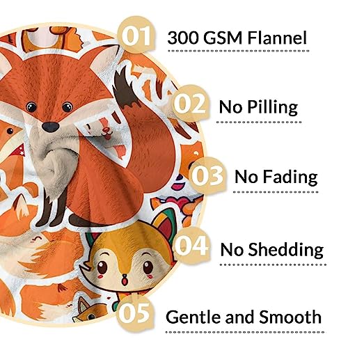 Mercuryelf Fox Throw Blanket - Soft, Fuzzy & Warm - 40x50 Inches Flannel Blankets for Travel, Office - Orange Funny Throws Gift for Kids