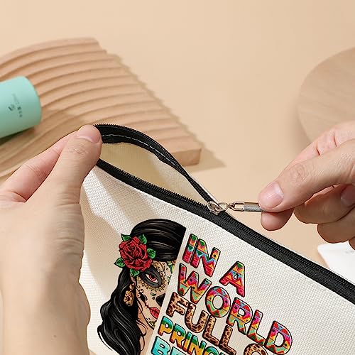 DJHUNG Inspired Mexican Girl Makeup Bag Funny Badass Women Gift Skull Travel Pouch for Women Friends Nurse Mom Aunt Birthday Christmas Halloween in a World Full of Princesses4